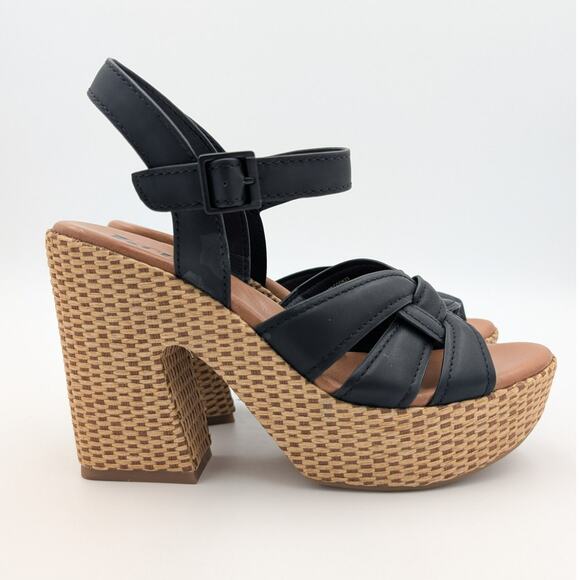 Korks Dee Wedge Platform Block Heel Sandals Women's Black/Tan Size US8 - Picture 3 of 7